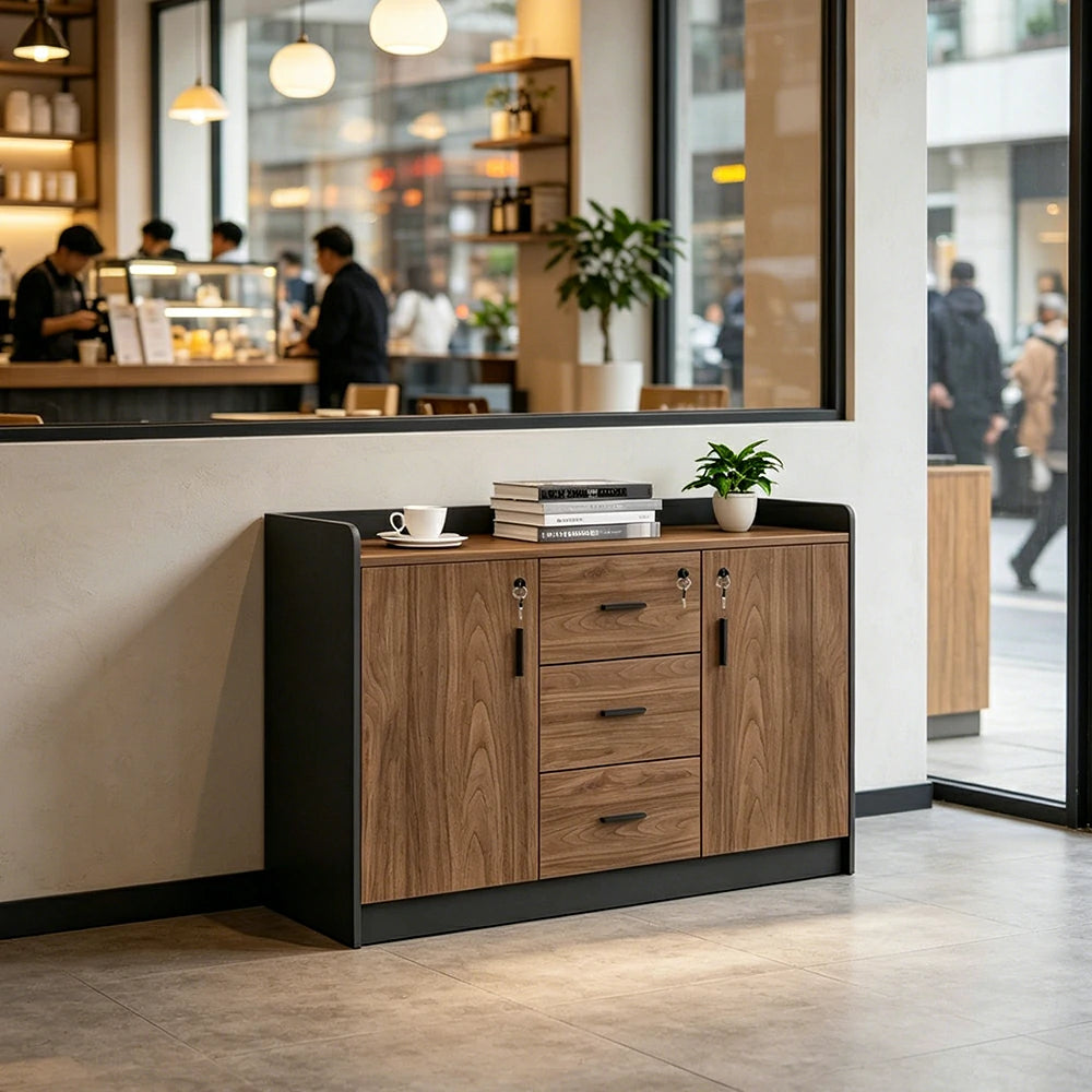 LIVARA Type A 2 Door 3 Drawer Tea Cabinet Office Storage Sideboard - Walnut