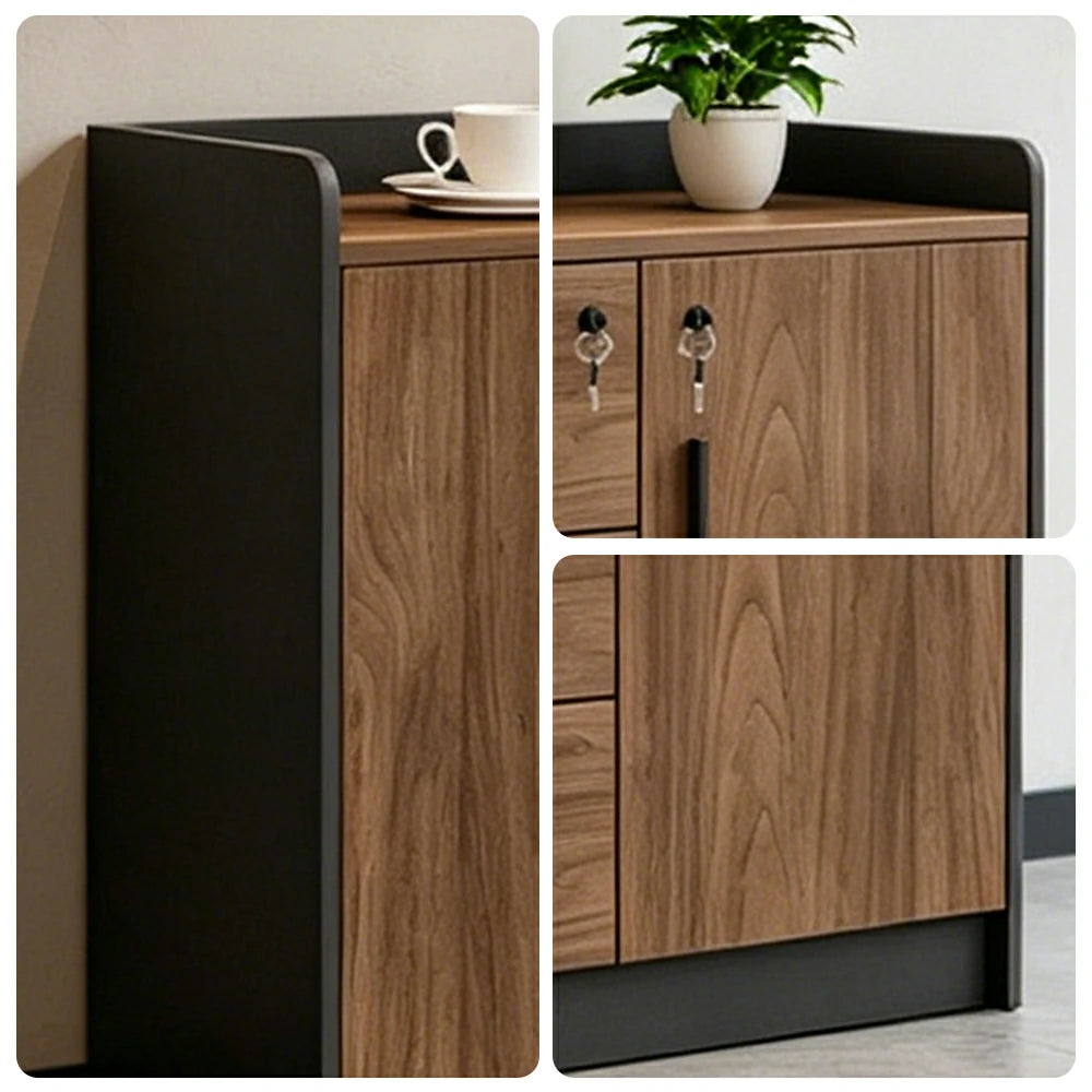 LIVARA Type A 2 Door 3 Drawer Tea Cabinet Office Storage Sideboard - Walnut