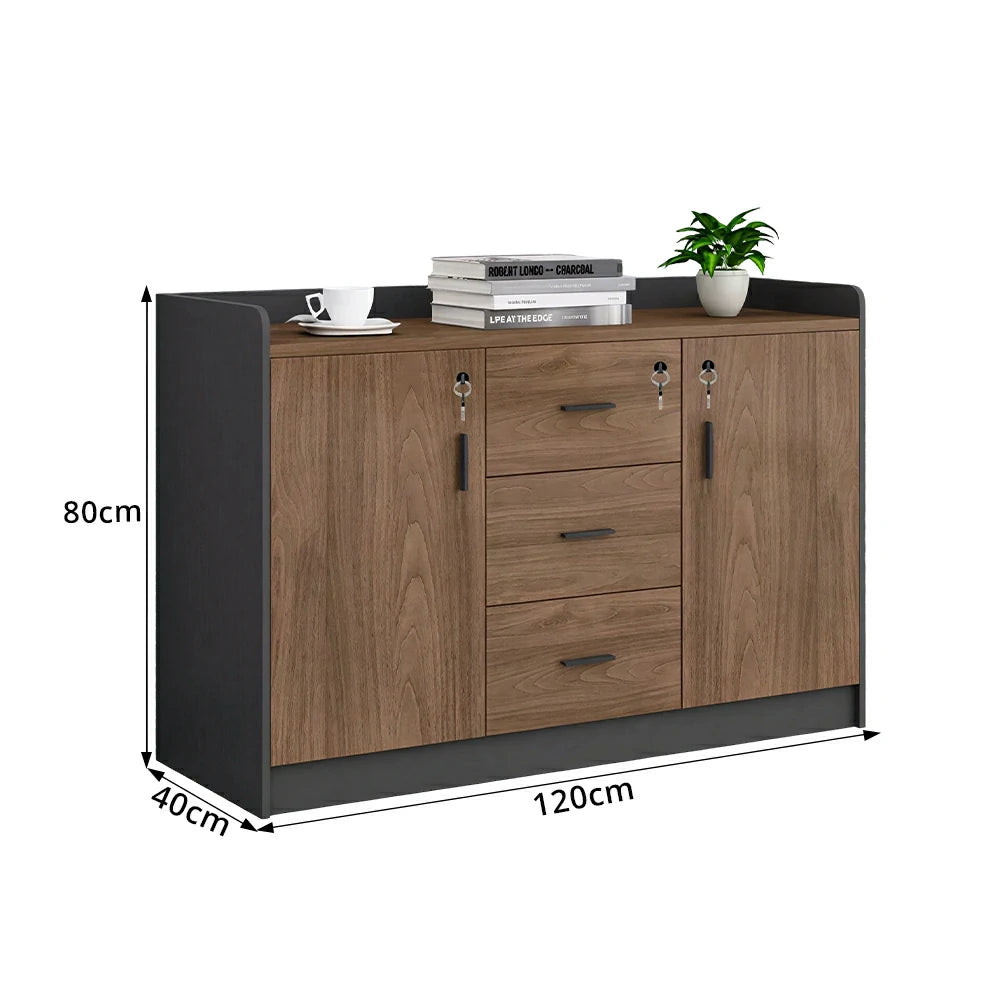 LIVARA Type A 2 Door 3 Drawer Tea Cabinet Office Storage Sideboard - Walnut