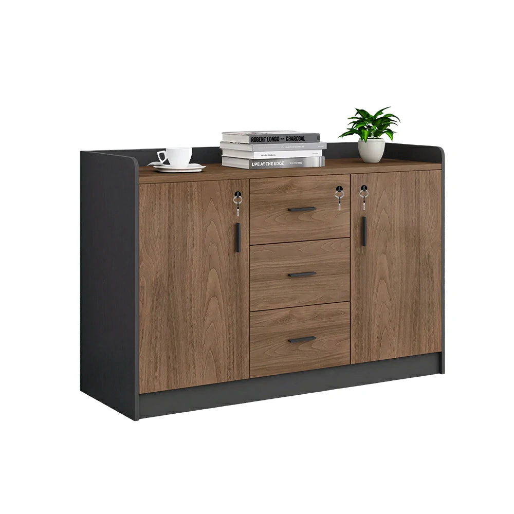 LIVARA Type A 2 Door 3 Drawer Tea Cabinet Office Storage Sideboard - Walnut