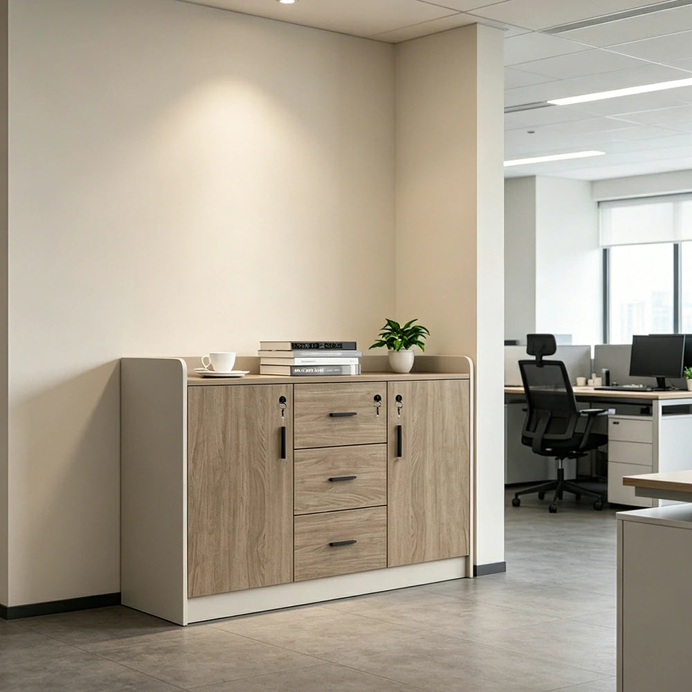 LIVARA Type A 2 Door 3 Drawer Tea Cabinet Office Storage Sideboard - Wood