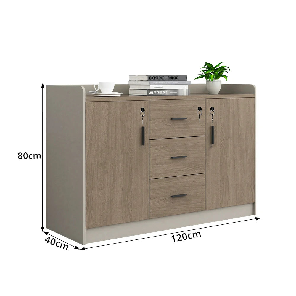 LIVARA Type A 2 Door 3 Drawer Tea Cabinet Office Storage Sideboard - Wood