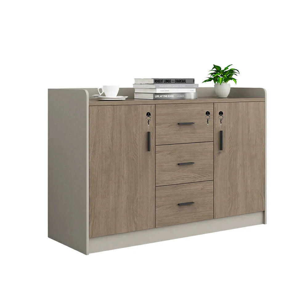 LIVARA Type A 2 Door 3 Drawer Tea Cabinet Office Storage Sideboard - Wood