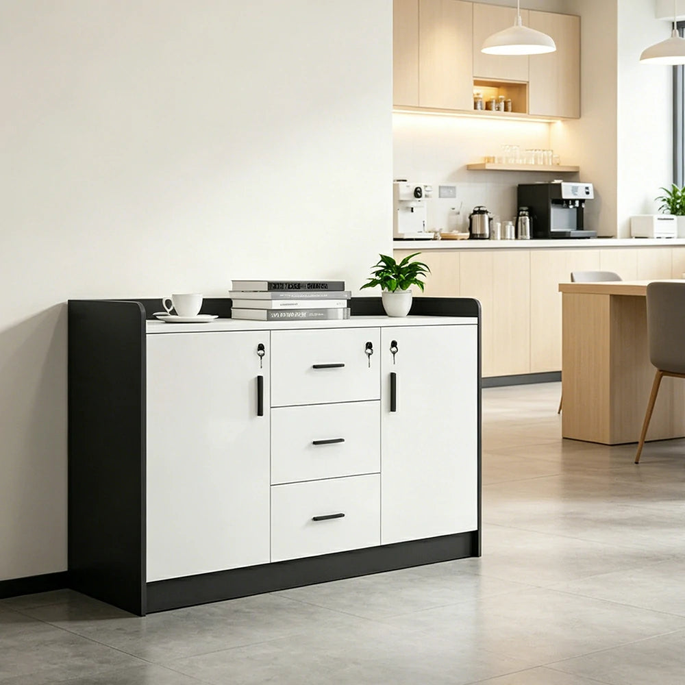 LIVARA Type A 2 Door 3 Drawer Tea Cabinet Office Storage Sideboard - White
