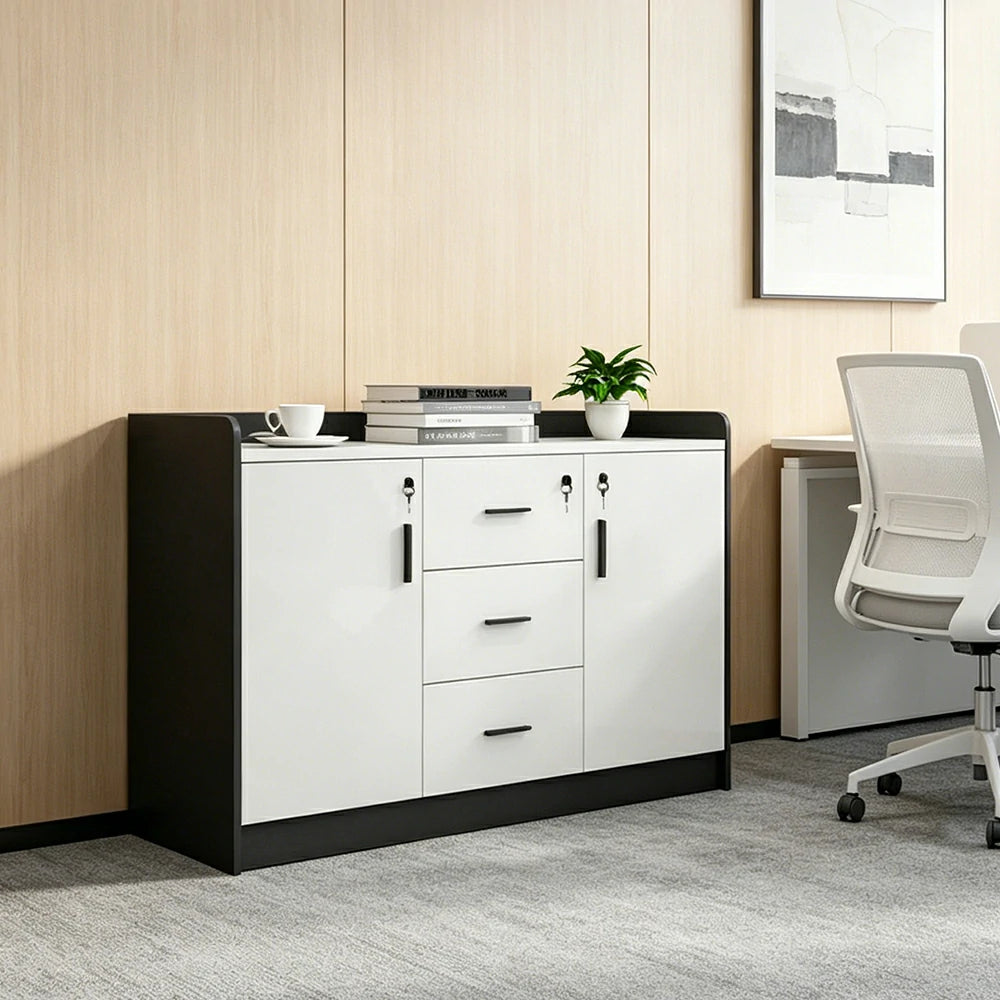 LIVARA Type A 2 Door 3 Drawer Tea Cabinet Office Storage Sideboard - White