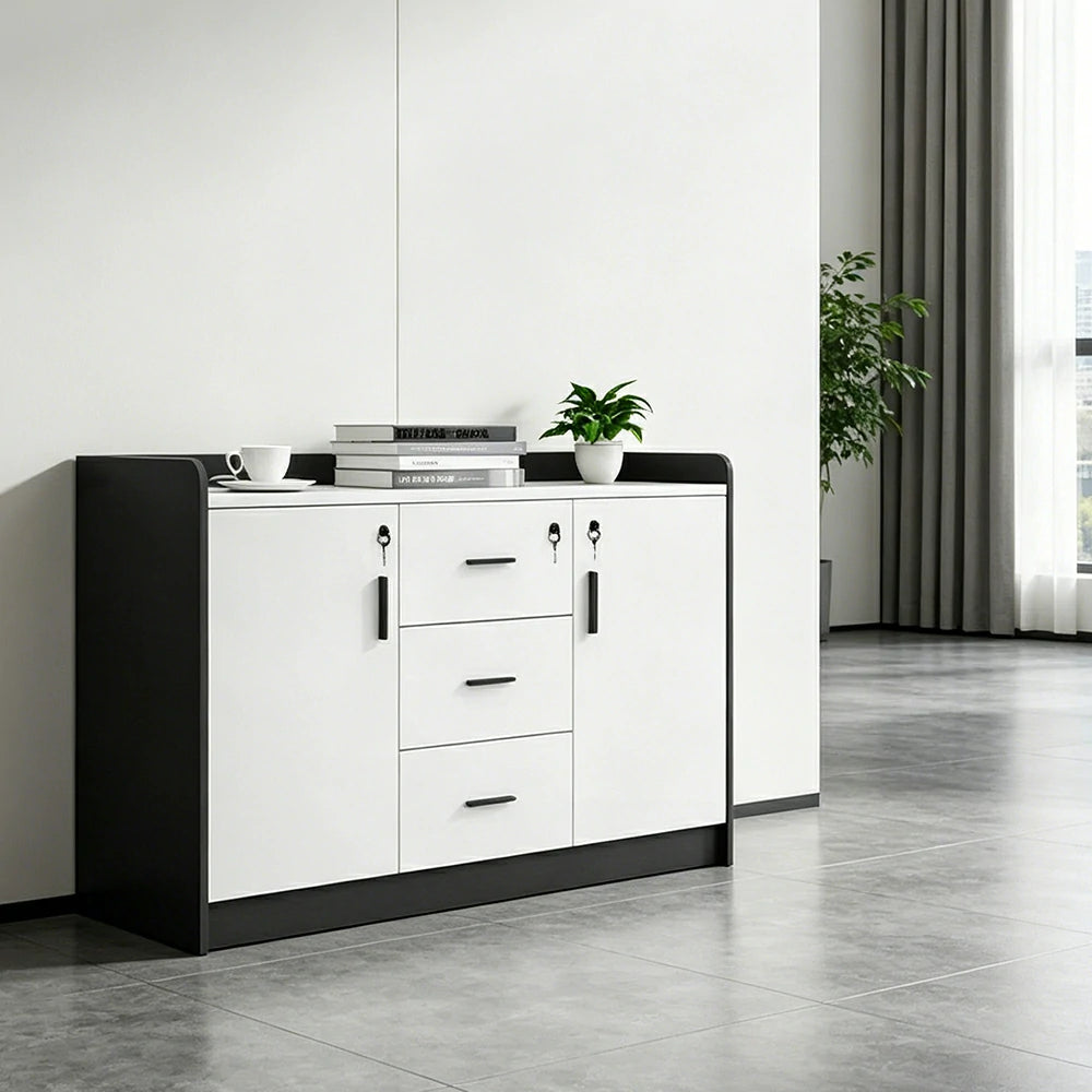 LIVARA Type A 2 Door 3 Drawer Tea Cabinet Office Storage Sideboard - White