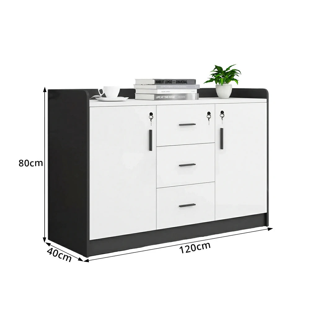 LIVARA Type A 2 Door 3 Drawer Tea Cabinet Office Storage Sideboard - White