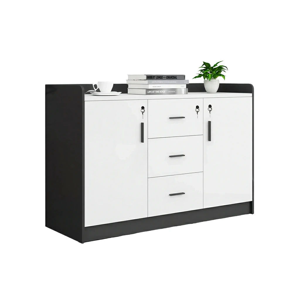 LIVARA Type A 2 Door 3 Drawer Tea Cabinet Office Storage Sideboard - White