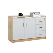LIVARA 2 Door 3 Drawer Tea Cabinet Office Pantry Storage Sideboard - Walnut & Warm White