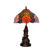 LIVARA European Vintage Black Rose Stained Glass Table Lamp Sculpture Base Handcrafted Artistic Design Suitable for Bedroom Living Room Bedside