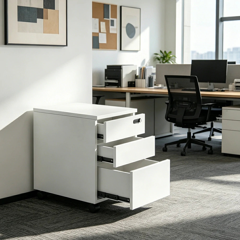 LIVARA 3 Drawer Mobile Filing Cabinet with Casters for Home Office - Classic White