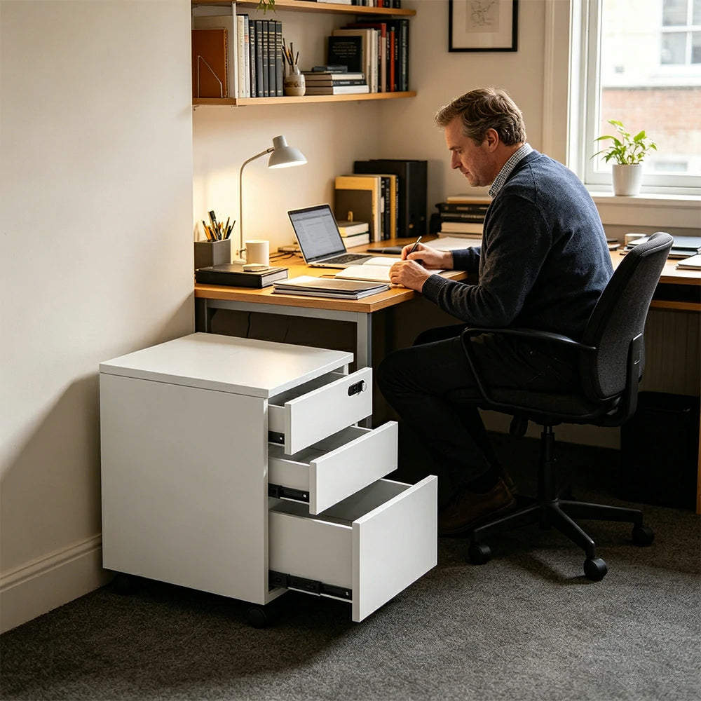 LIVARA 3 Drawer Mobile Filing Cabinet with Casters for Home Office - Classic White