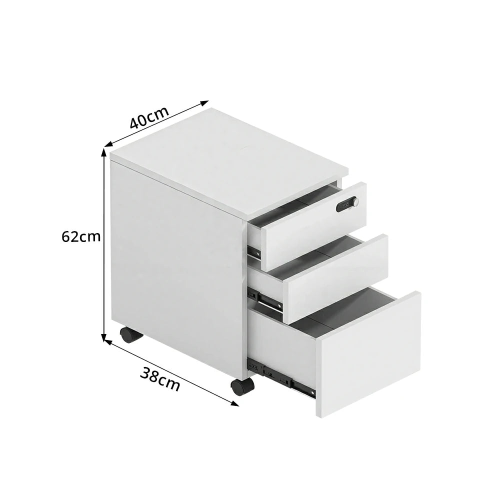 LIVARA 3 Drawer Mobile Filing Cabinet with Casters for Home Office - Classic White