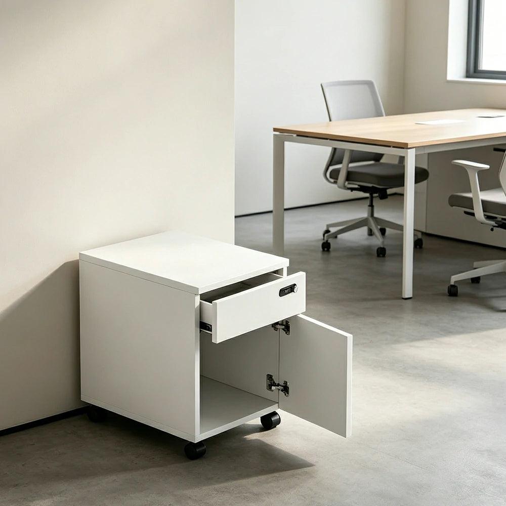 LIVARA 1 Door 1 Drawer Mobile Storage Cabinet for Home Office - Classic White