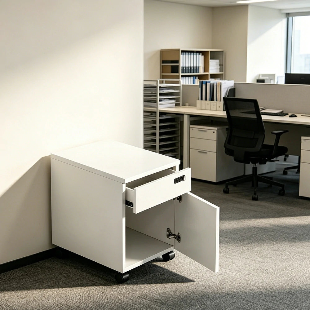 LIVARA 1 Door 1 Drawer Mobile Storage Cabinet for Home Office - Classic White