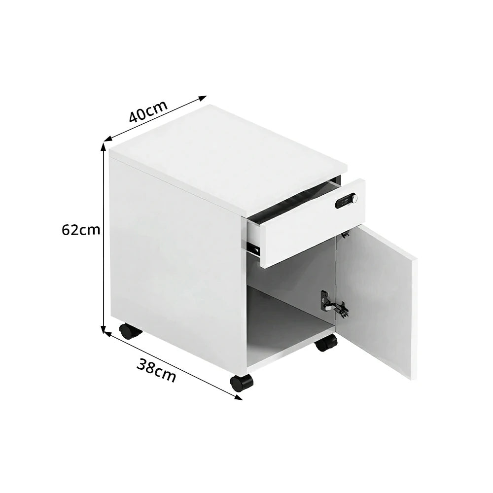 LIVARA 1 Door 1 Drawer Mobile Storage Cabinet for Home Office - Classic White