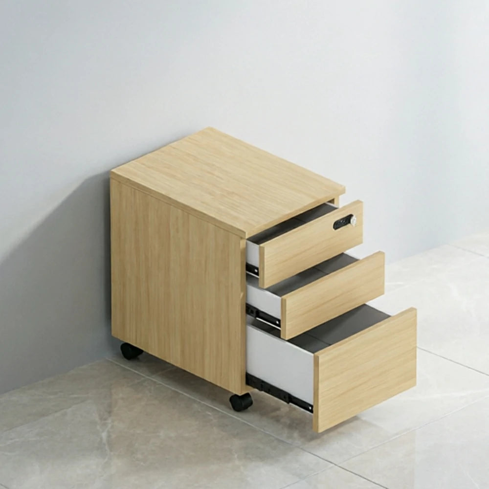LIVARA 3 Drawer Mobile Filing Cabinet with Casters for Home Office - Natural Wood