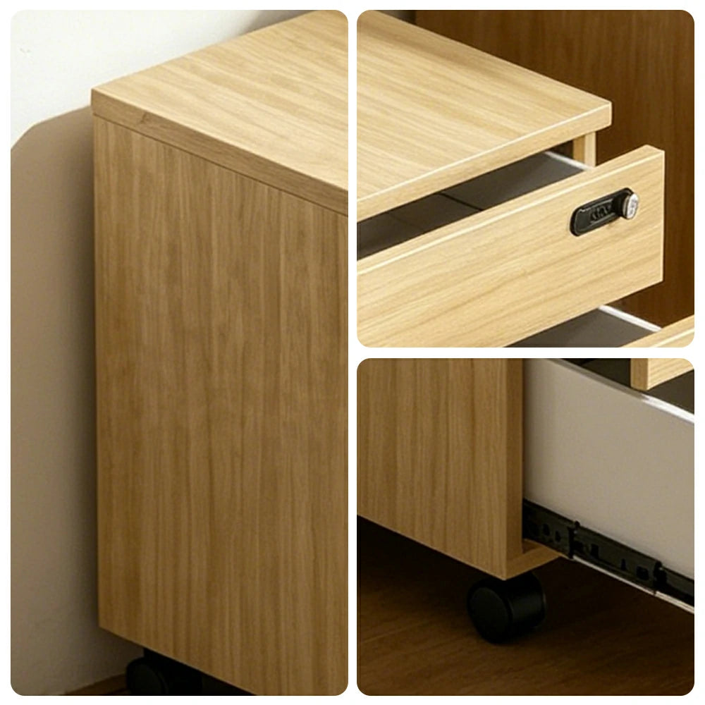 LIVARA 3 Drawer Mobile Filing Cabinet with Casters for Home Office - Natural Wood