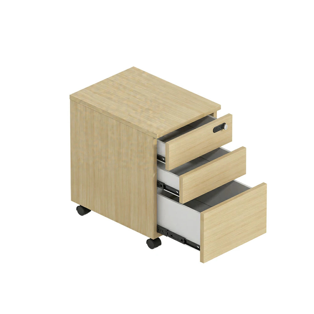 LIVARA 3 Drawer Mobile Filing Cabinet with Casters for Home Office - Natural Wood
