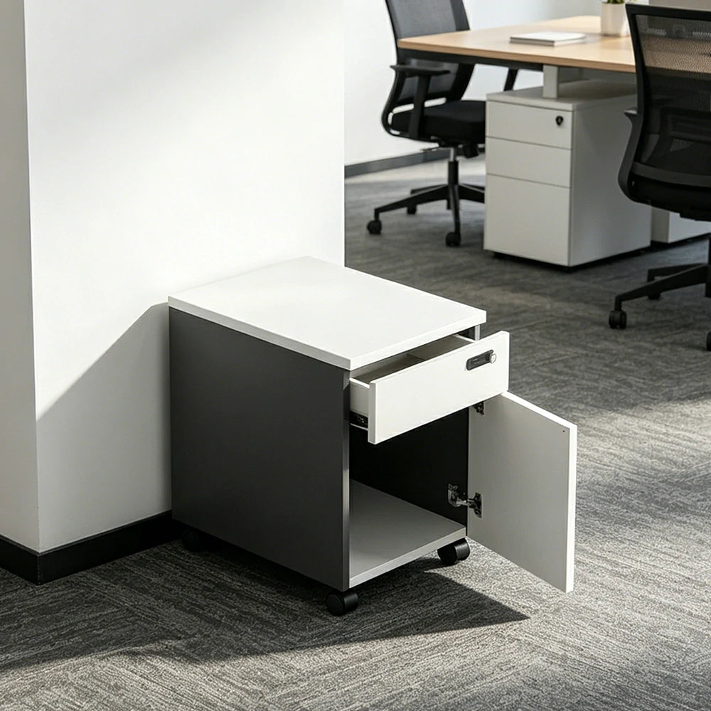 LIVARA 1 Door 1 Drawer Mobile Storage Cabinet with Casters for Home Office - Grey