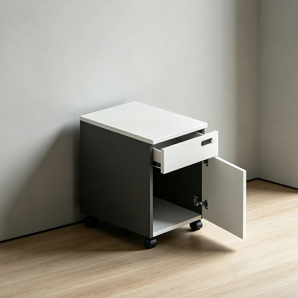 LIVARA 1 Door 1 Drawer Mobile Storage Cabinet with Casters for Home Office - Grey