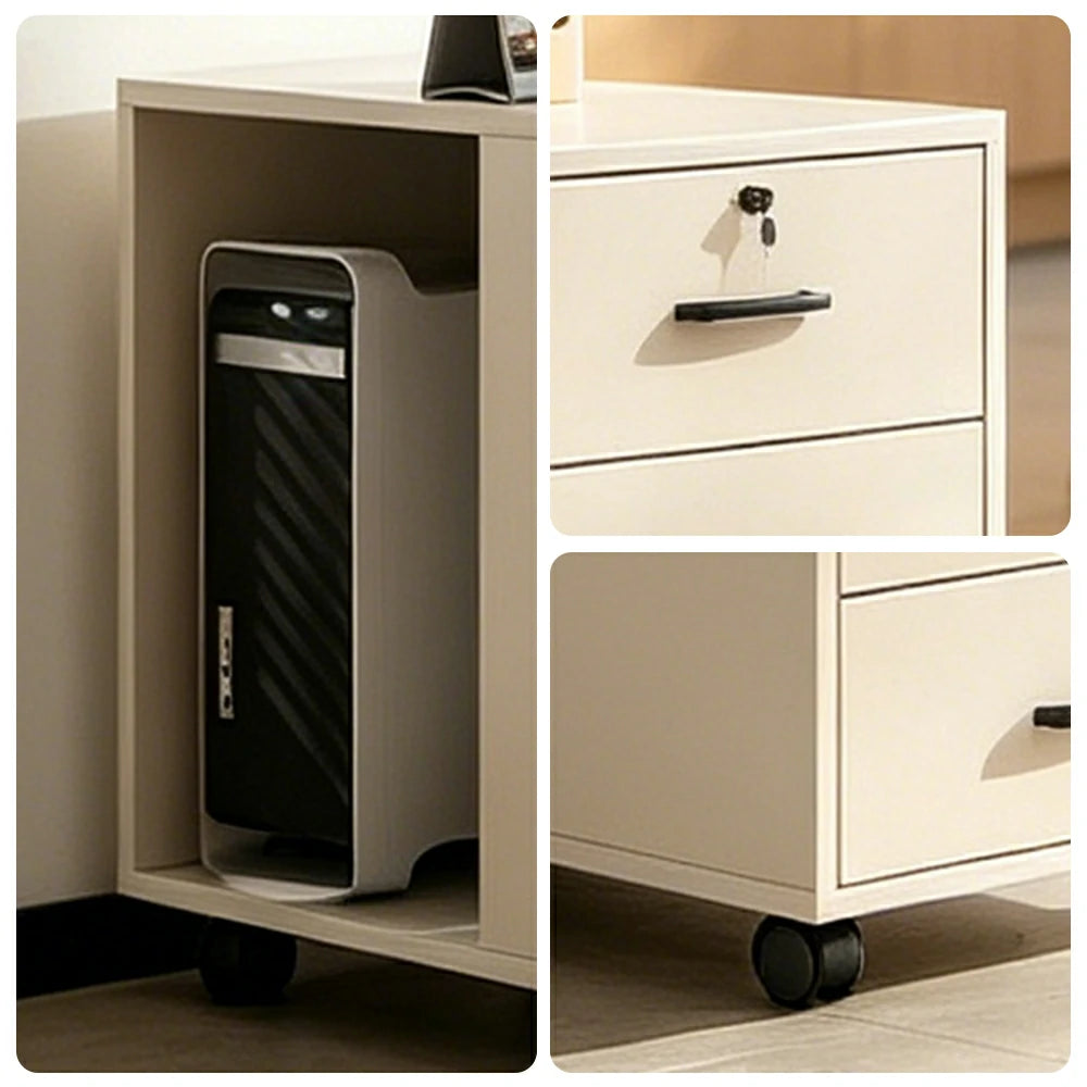 LIVARA 3 Drawer Mobile Filing Cabinet with Right CPU Shelf for Home Office - Cream White