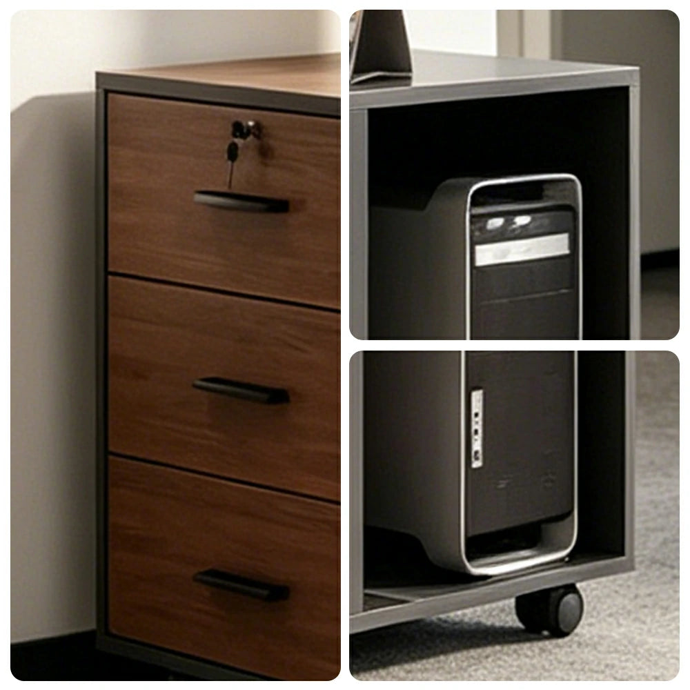 LIVARA 3 Drawer Mobile Filing Cabinet with Right CPU Shelf for Home Office - Grey