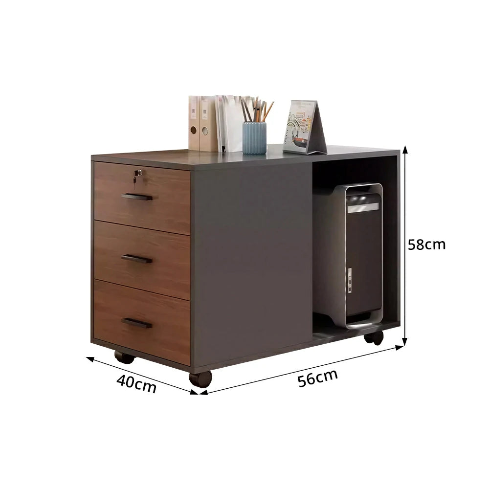 LIVARA 3 Drawer Mobile Filing Cabinet with Right CPU Shelf for Home Office - Grey