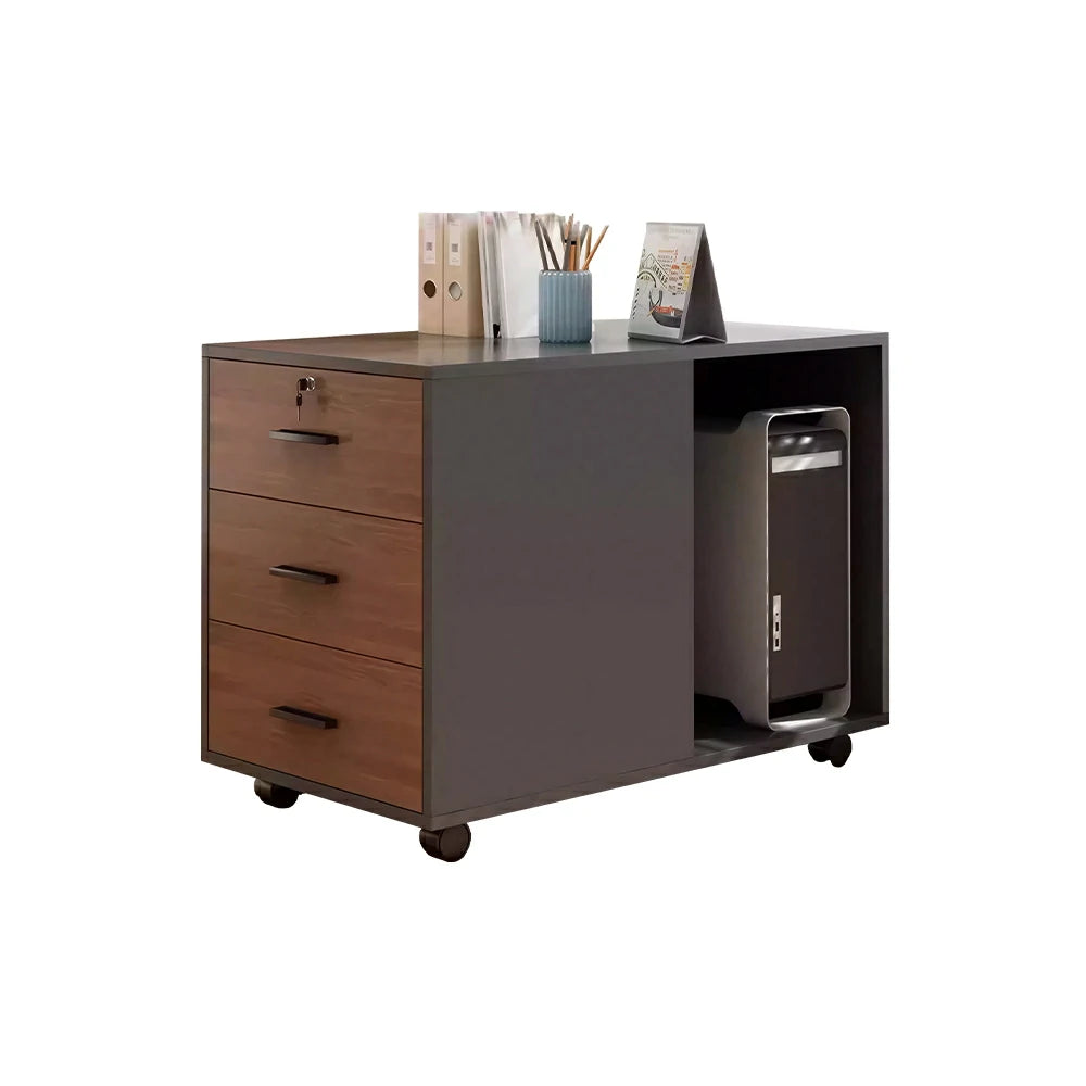 LIVARA 3 Drawer Mobile Filing Cabinet with Right CPU Shelf for Home Office - Grey