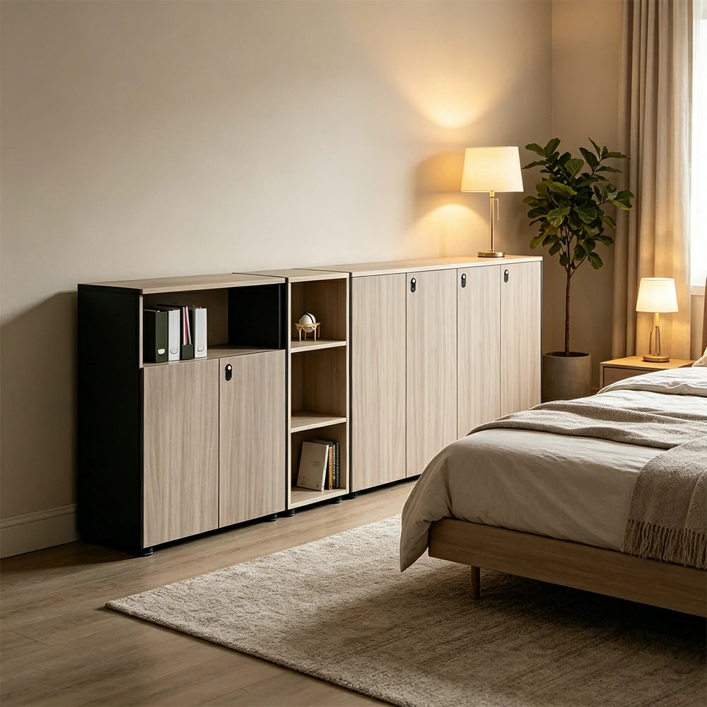 LIVARA Lockable Office Storage Cabinet Multi-Compartment File Cabinet for Home Office - Oak