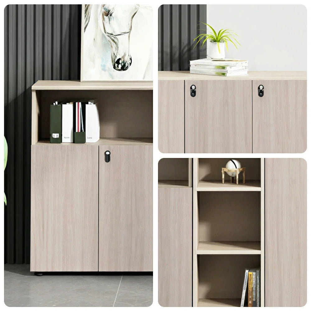 LIVARA Lockable Office Storage Cabinet Multi-Compartment File Cabinet for Home Office - Oak