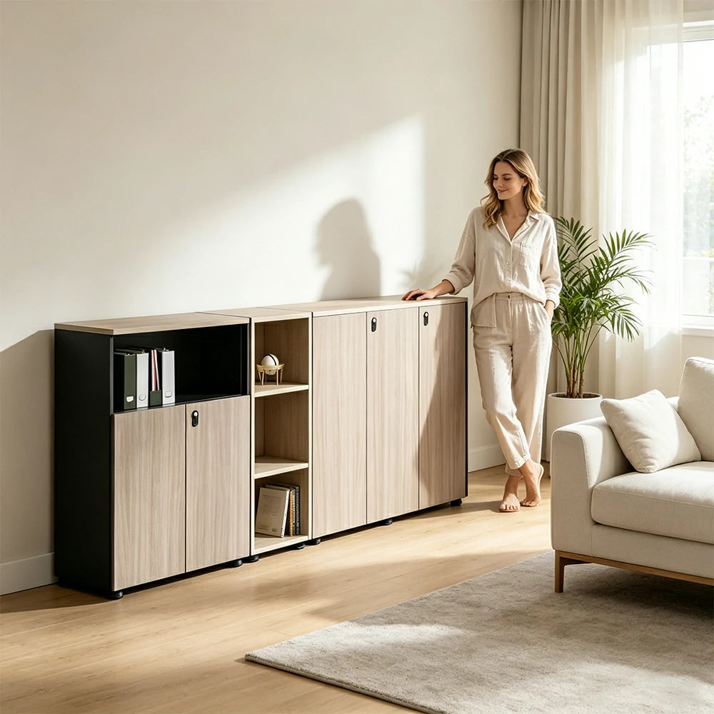 LIVARA Lockable Office Storage Cabinet Multi-Compartment File Cabinet for Home Office - Oak