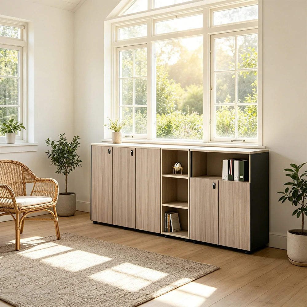 LIVARA Lockable Office Storage Cabinet Multi-Compartment File Cabinet for Home Office - Oak
