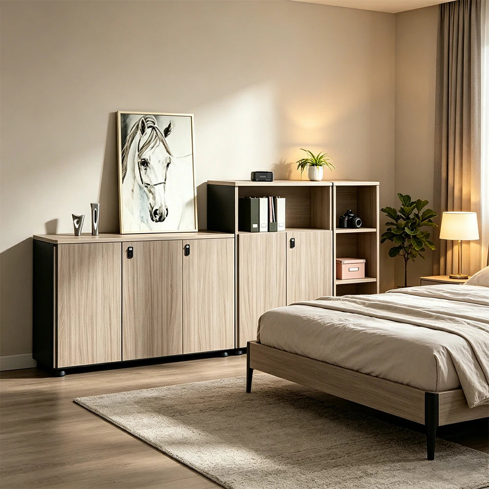 LIVARA LIVARA Lockable Office Storage Cabinet Multi-Compartment Display File Cabinet for Home Office -Wood