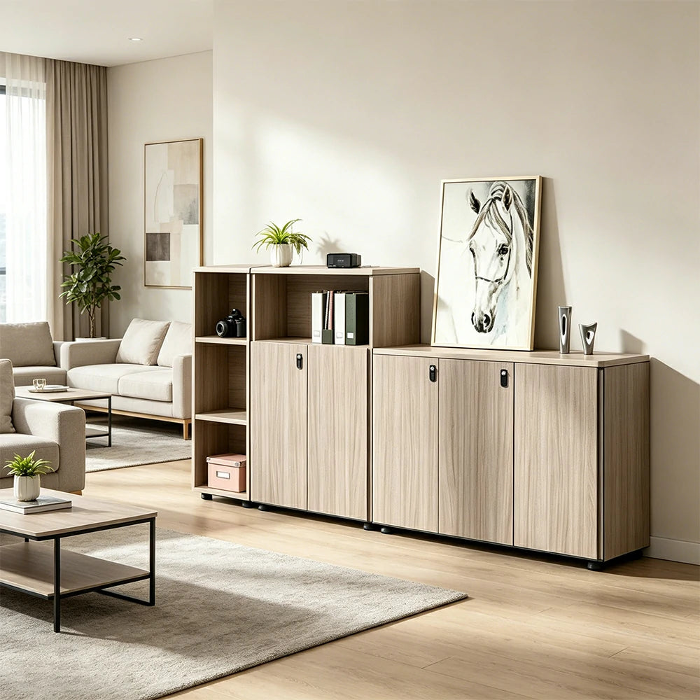 LIVARA LIVARA Lockable Office Storage Cabinet Multi-Compartment Display File Cabinet for Home Office -Wood