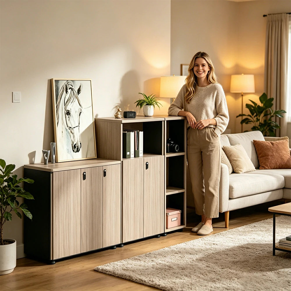LIVARA LIVARA Lockable Office Storage Cabinet Multi-Compartment Display File Cabinet for Home Office -Wood