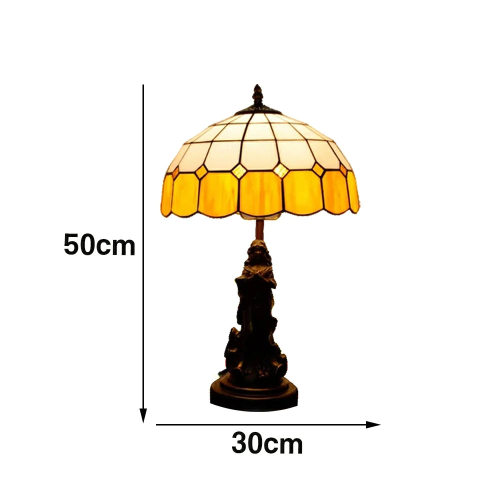 LIVARA European Vintage Stained Glass Table Lamp Sculpture Base Handcrafted Artistic Design Suitable for Bedroom Living Room Bedside - Orange