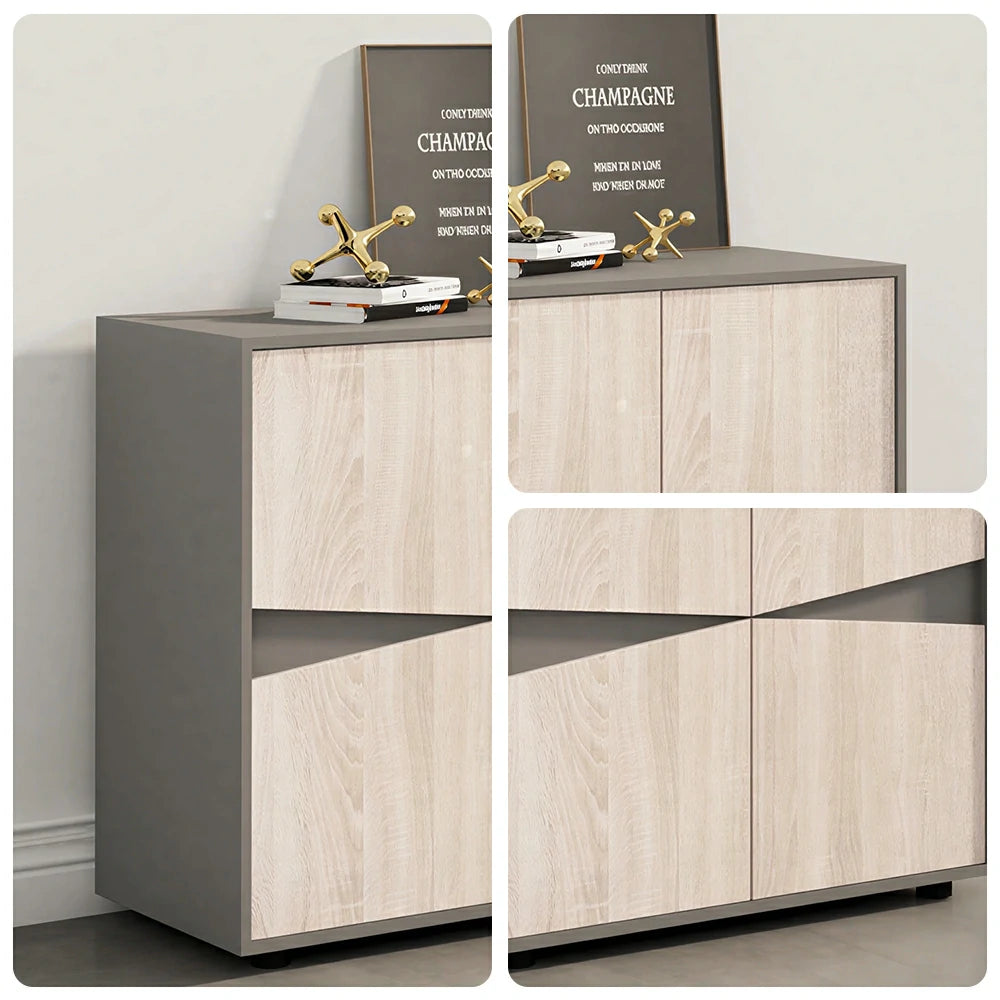 LIVARA 4 Door Office Storage Cabinet Compact File Cabinet for Home Office - Oak Grey
