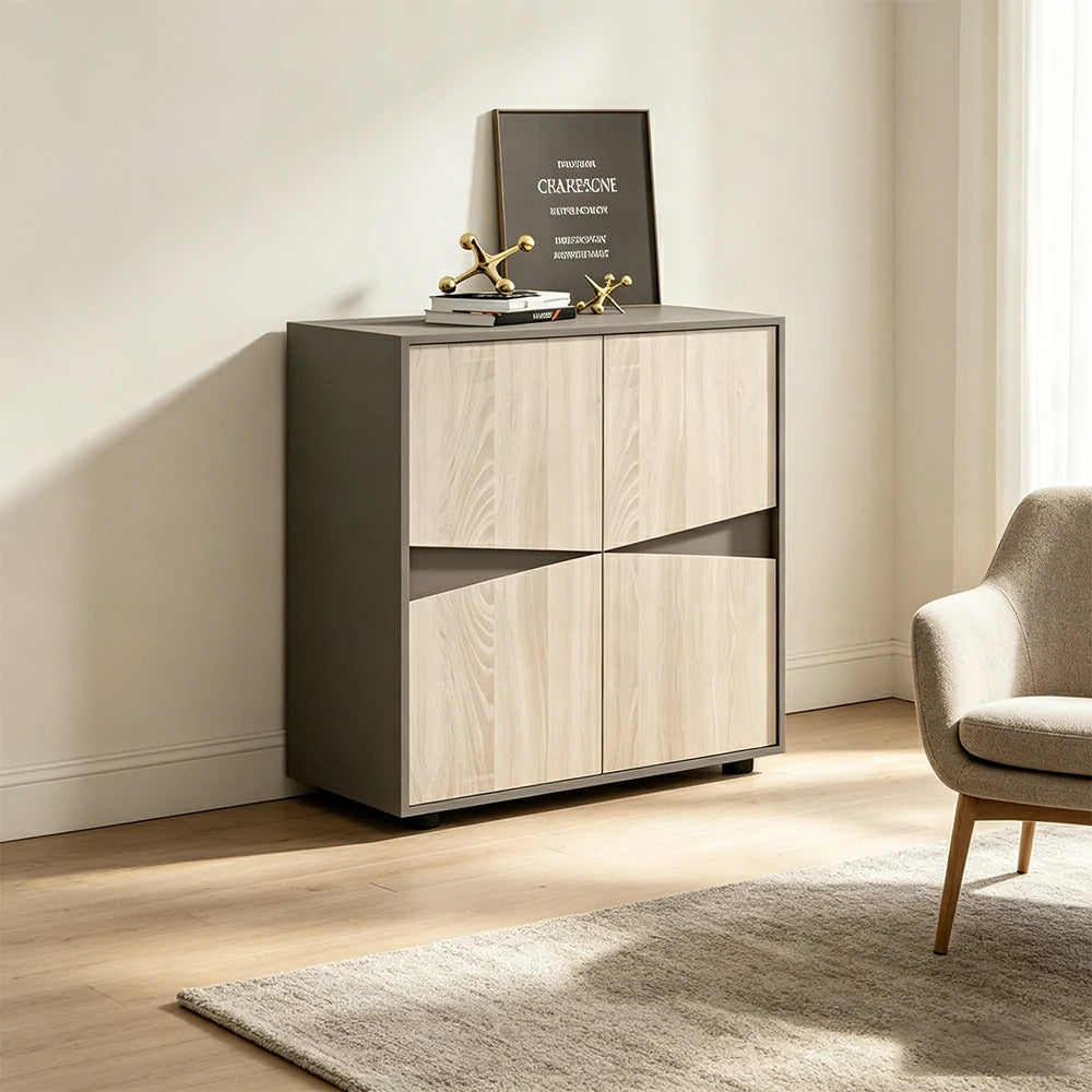LIVARA 4 Door Office Storage Cabinet Compact File Cabinet for Home Office - Oak Grey