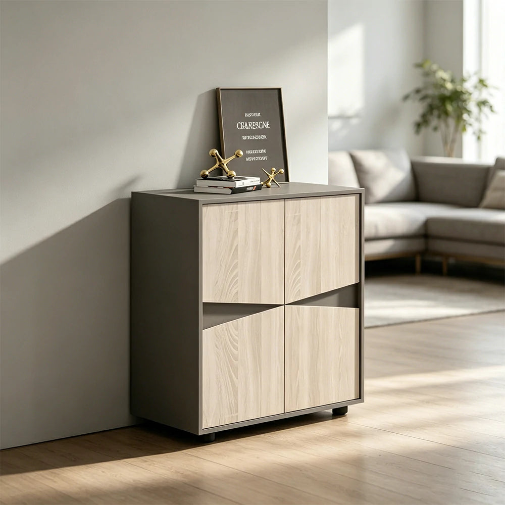 LIVARA 4 Door Office Storage Cabinet Compact File Cabinet for Home Office - Oak Grey
