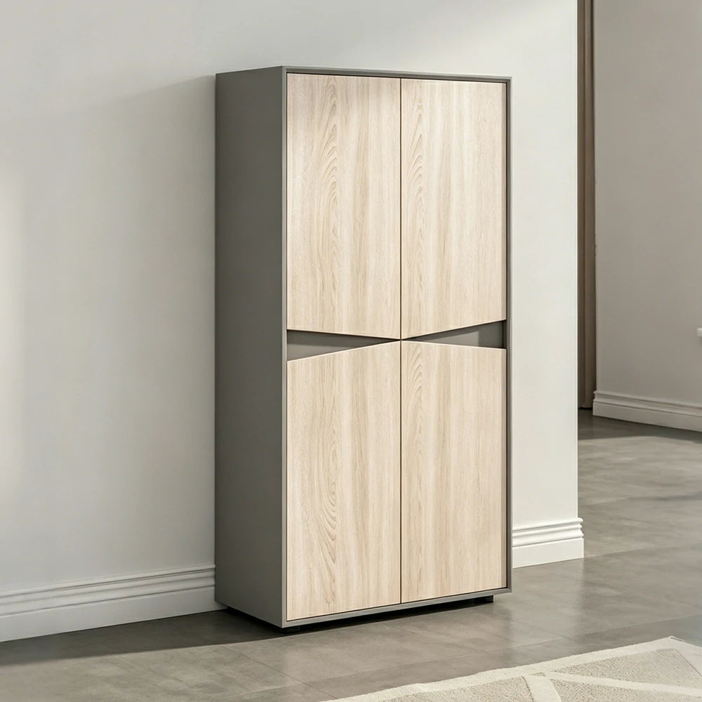 LIVARA 4 Door Tall Storage Cabinet Large File Cabinet for Office and Living Room - Oak Grey