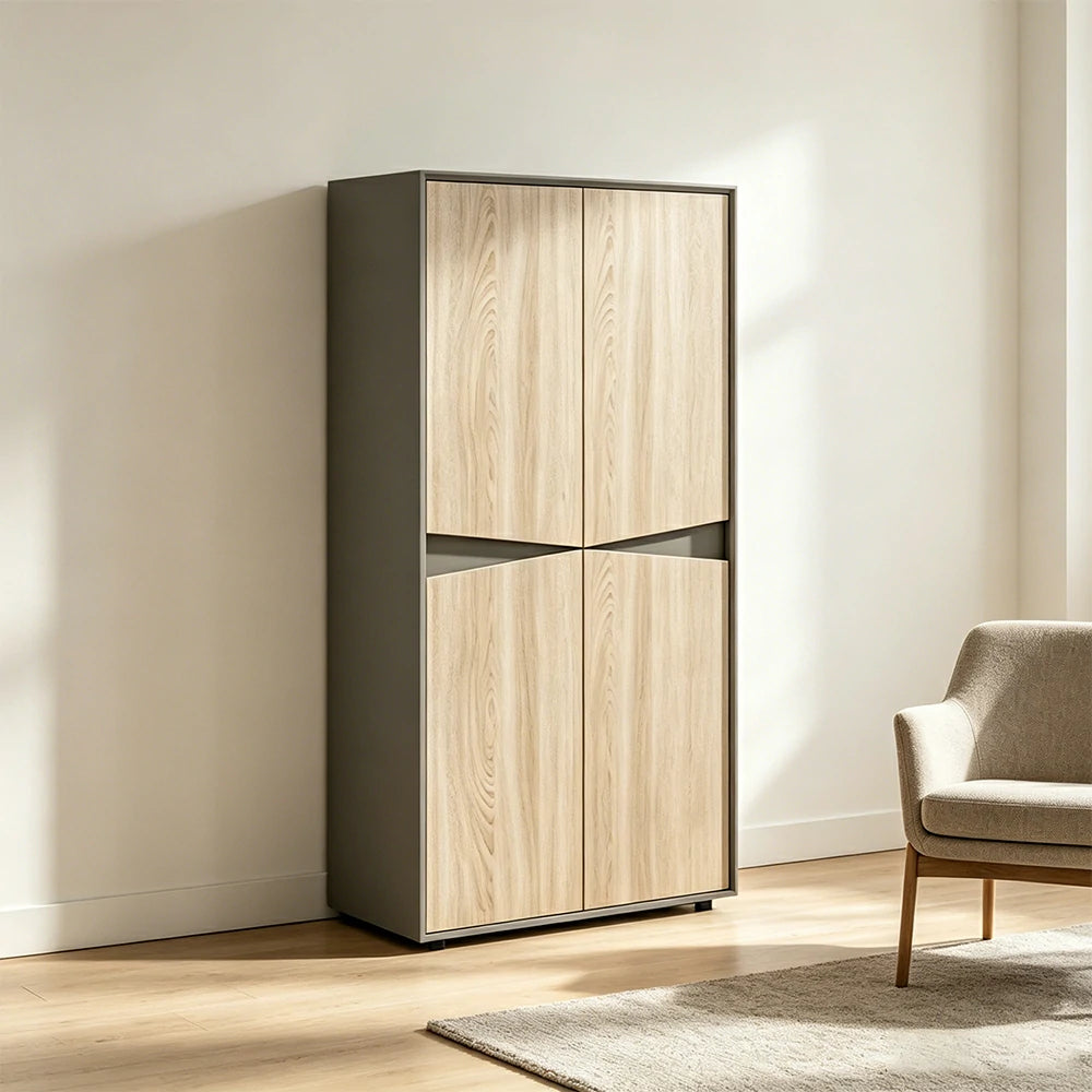 LIVARA 4 Door Tall Storage Cabinet Large File Cabinet for Office and Living Room - Oak Grey