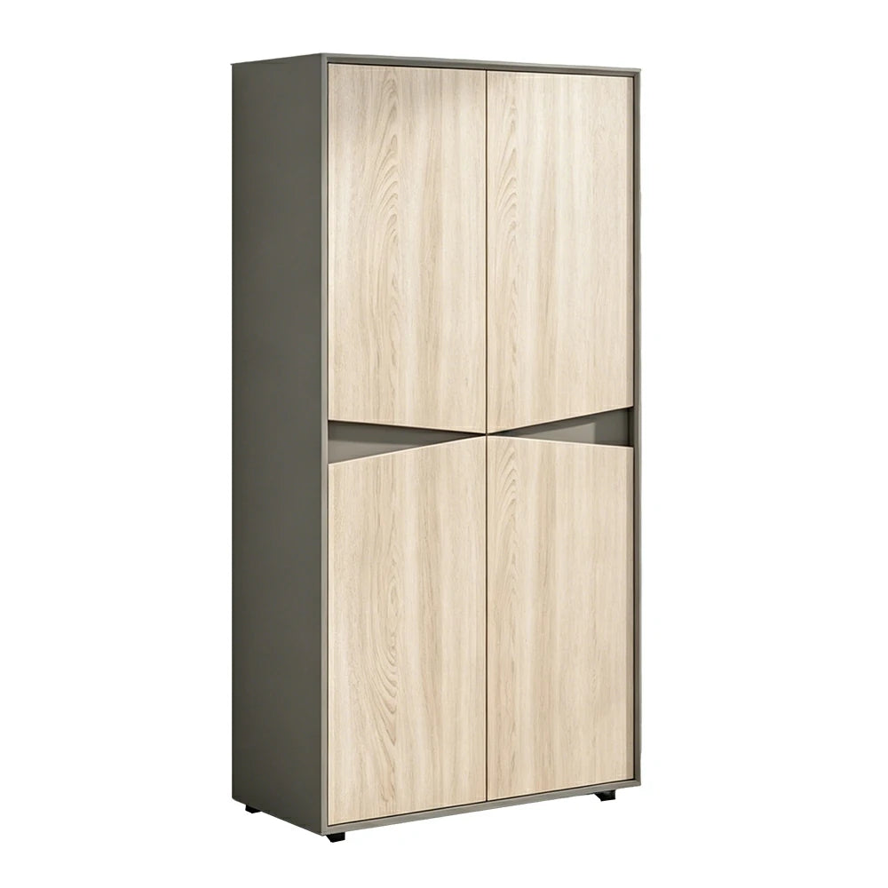 LIVARA 4 Door Tall Storage Cabinet Large File Cabinet for Office and Living Room - Oak Grey