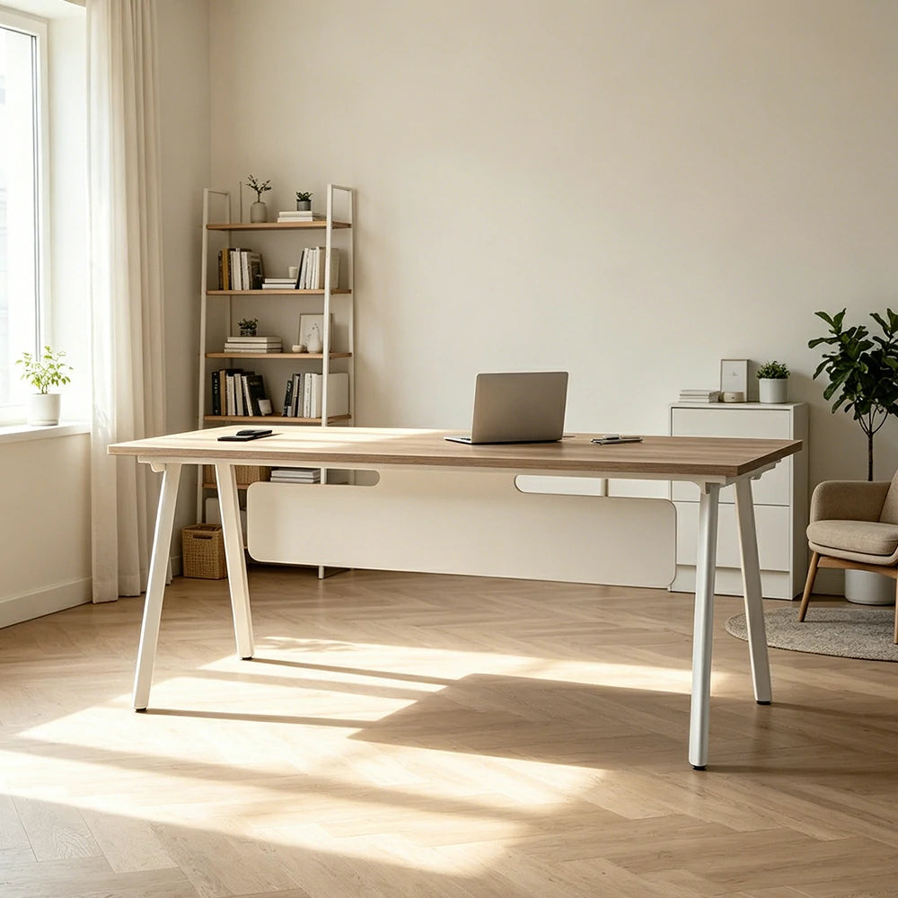 LIVARA 1.4m Office Desk - Cable Management & Power Outlet for Study / Home Office - Light Wood