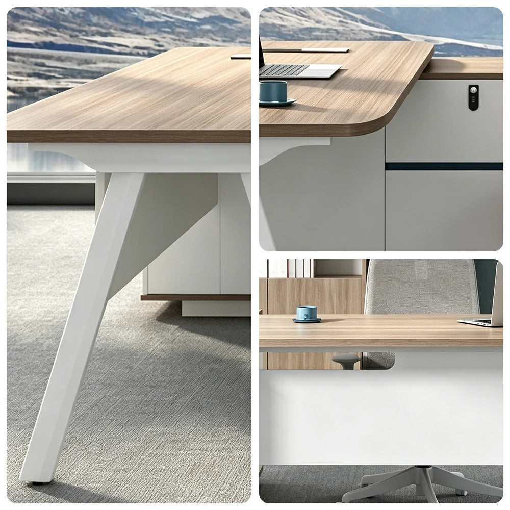 LIVARA 1.4m Office Desk - Cable Management & Power Outlet for Study / Home Office - Light Wood