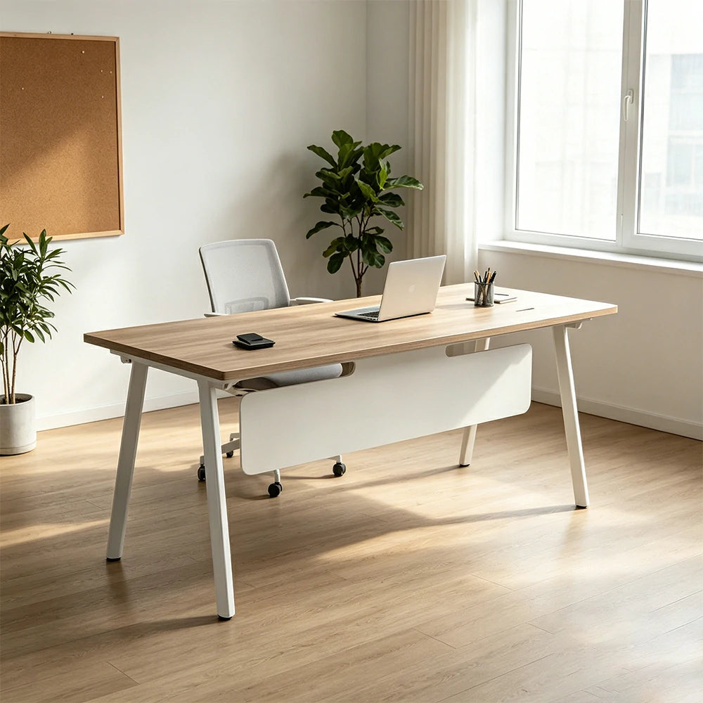 LIVARA 1.4m Office Desk - Cable Management & Power Outlet for Study / Home Office - Light Wood