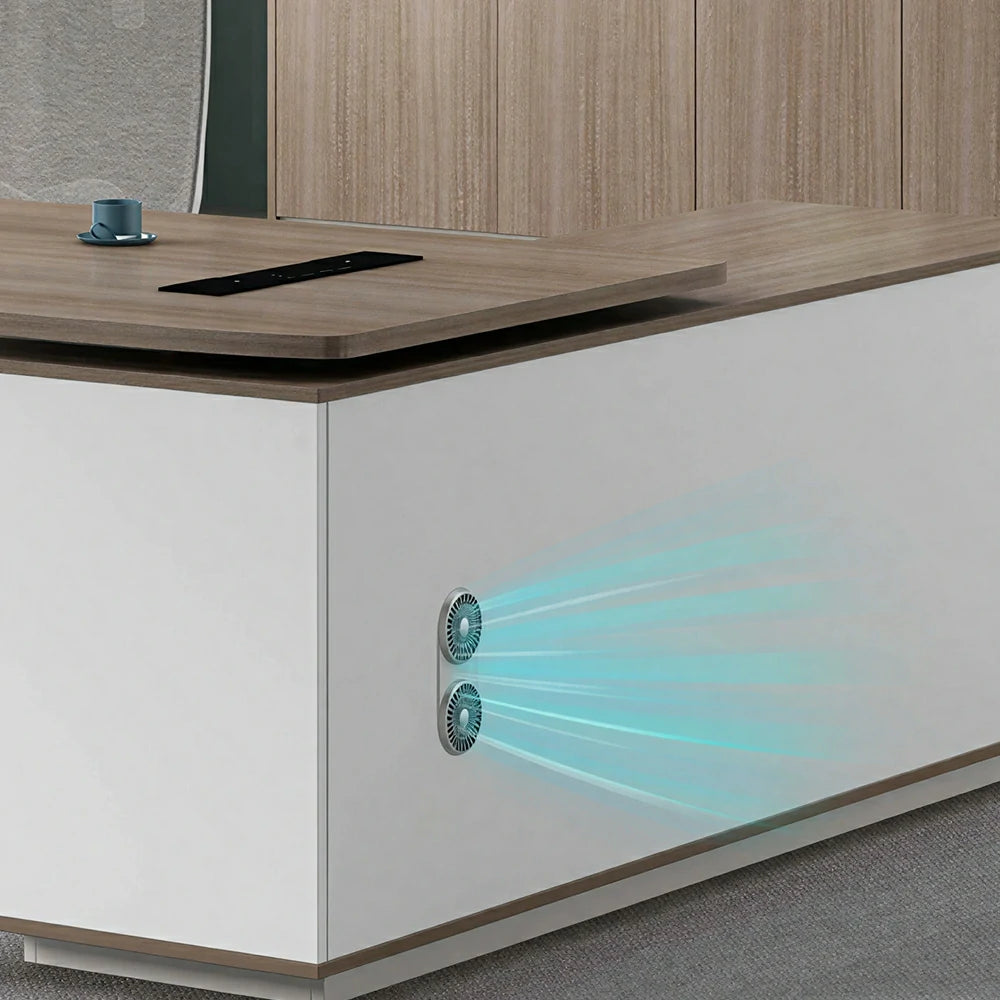 LIVARA 1.8m Office Desk - Side Cabinet Storage & Power Outlet for Office - Light Wood