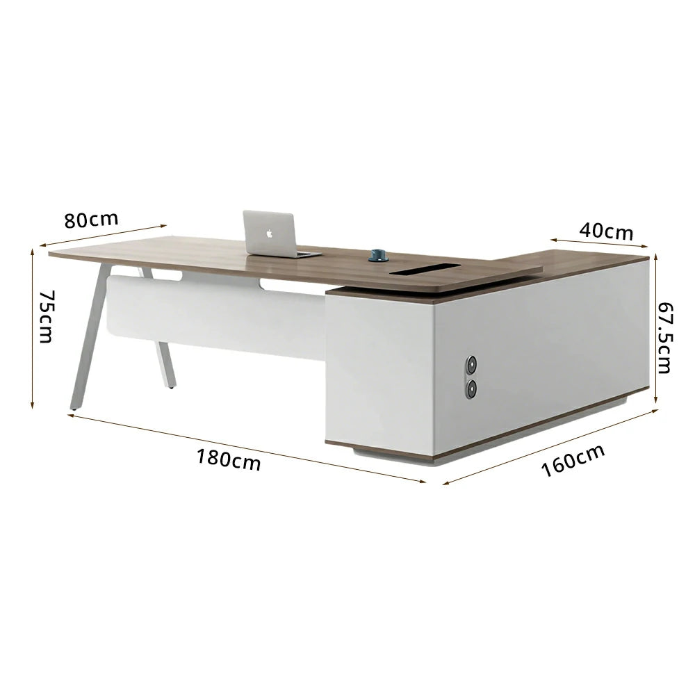 LIVARA 1.8m Office Desk - Side Cabinet Storage & Power Outlet for Office - Light Wood