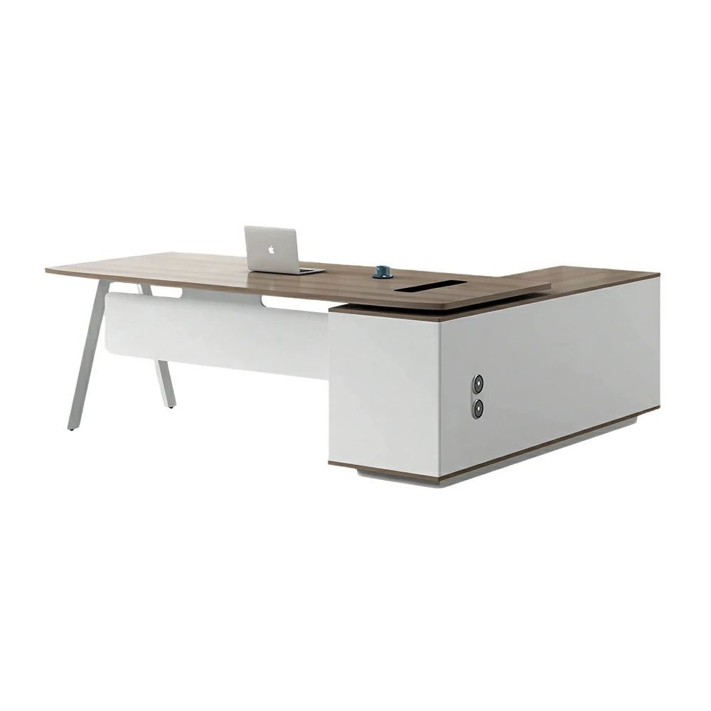 LIVARA 1.8m Office Desk - Side Cabinet Storage & Power Outlet for Office - Light Wood