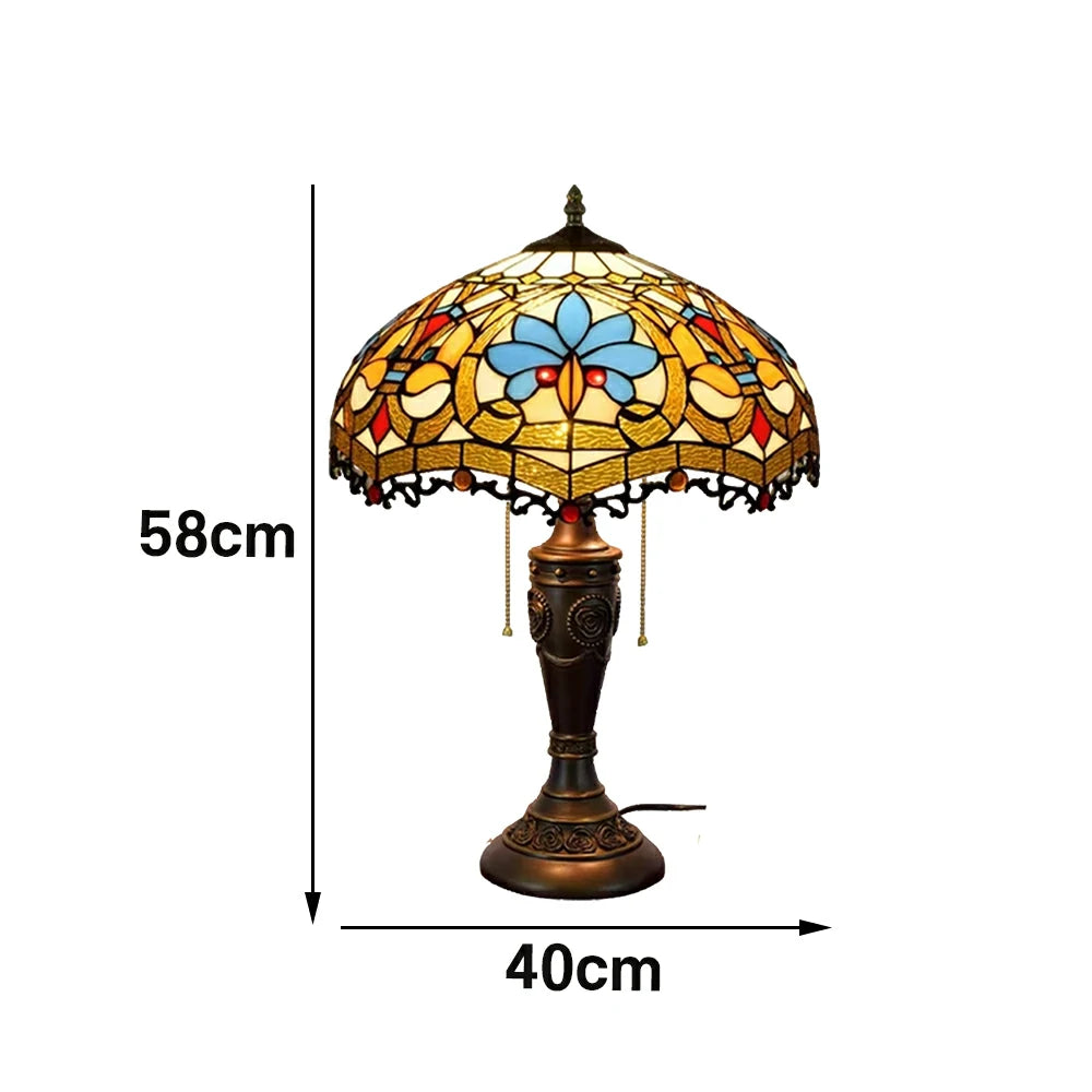 LIVARA Heart Bead Style Vintage Artistic Stained Glass Table Lamp Soft Ambient Lighting Metal Base Design Suitable for Bedroom Living Room Study Entryway